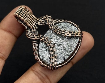 Shungite Gemstone Pendant Handmade Copper Wire Wrapped Healing Necklace