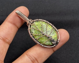 Copper Wire Wrapped Serpentine Pendant Tree of Life Handmade JewelryJewelry