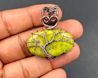 Atlantasite Tree of Life Pendant Hand Wrapped Copper Wire Jewelry