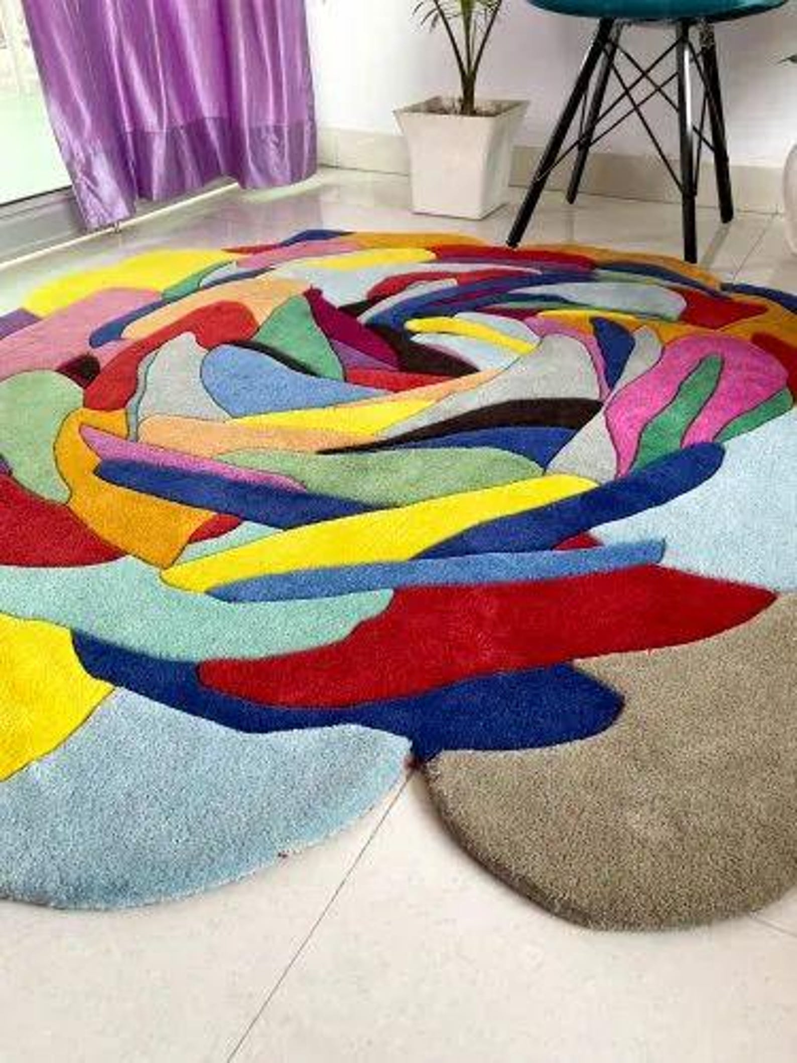 10×10 Colourful Hand Tufted Wool Rug, Luxury Round Rug, Soft Rug ...