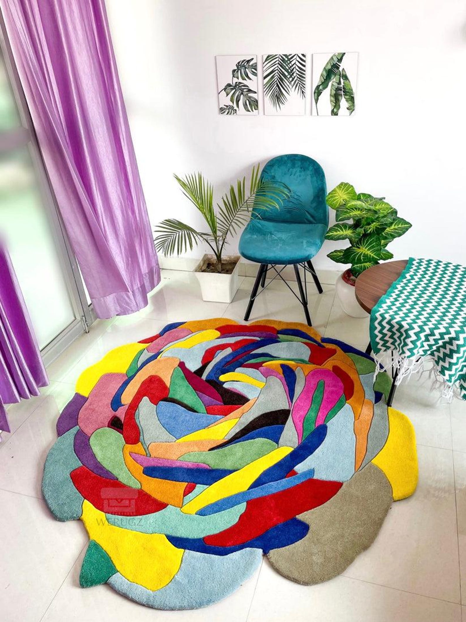 1010 Colourful Hand Tufted Wool Rug, Luxury Round Rug, Soft Rug, Woolen ...