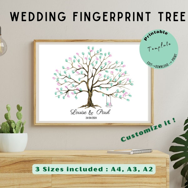 Wedding fingerprint tree | Printable fingerprint tree | wedding guest book | thumb print wedding guest book