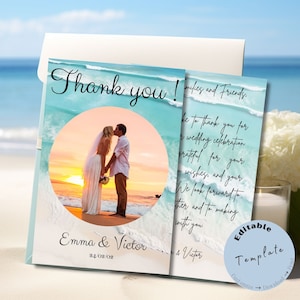 Tarjetas de agradecimiento de boda en la playa / Tarjetas de agradecimiento de boda con foto / Tarjetas de agradecimiento de boda personalizadas