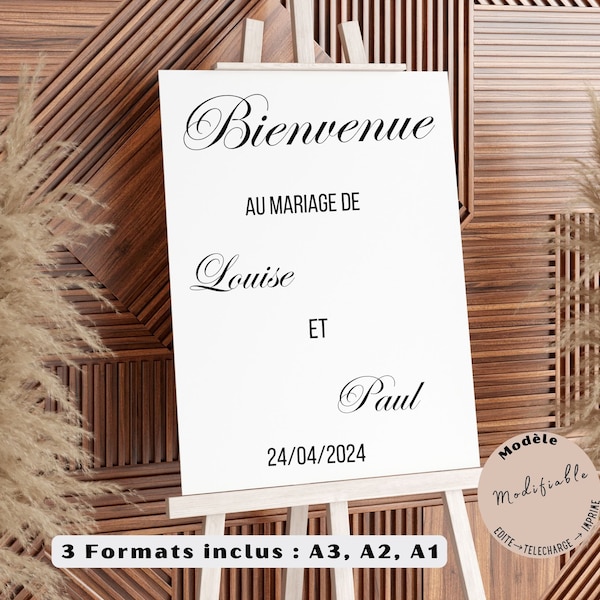 Affiche Bienvenue Mariage | Panneau bienvenue mariage | Panneau mariage | Français | Affiche mariage