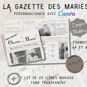 Gazette des mariés | Programme Mariage | Faire part mariage | Format A3 et A4 | Français