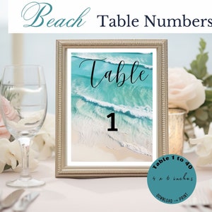 Beach Table Numbers | beach wedding table numbers | printable table numbers | 4x6