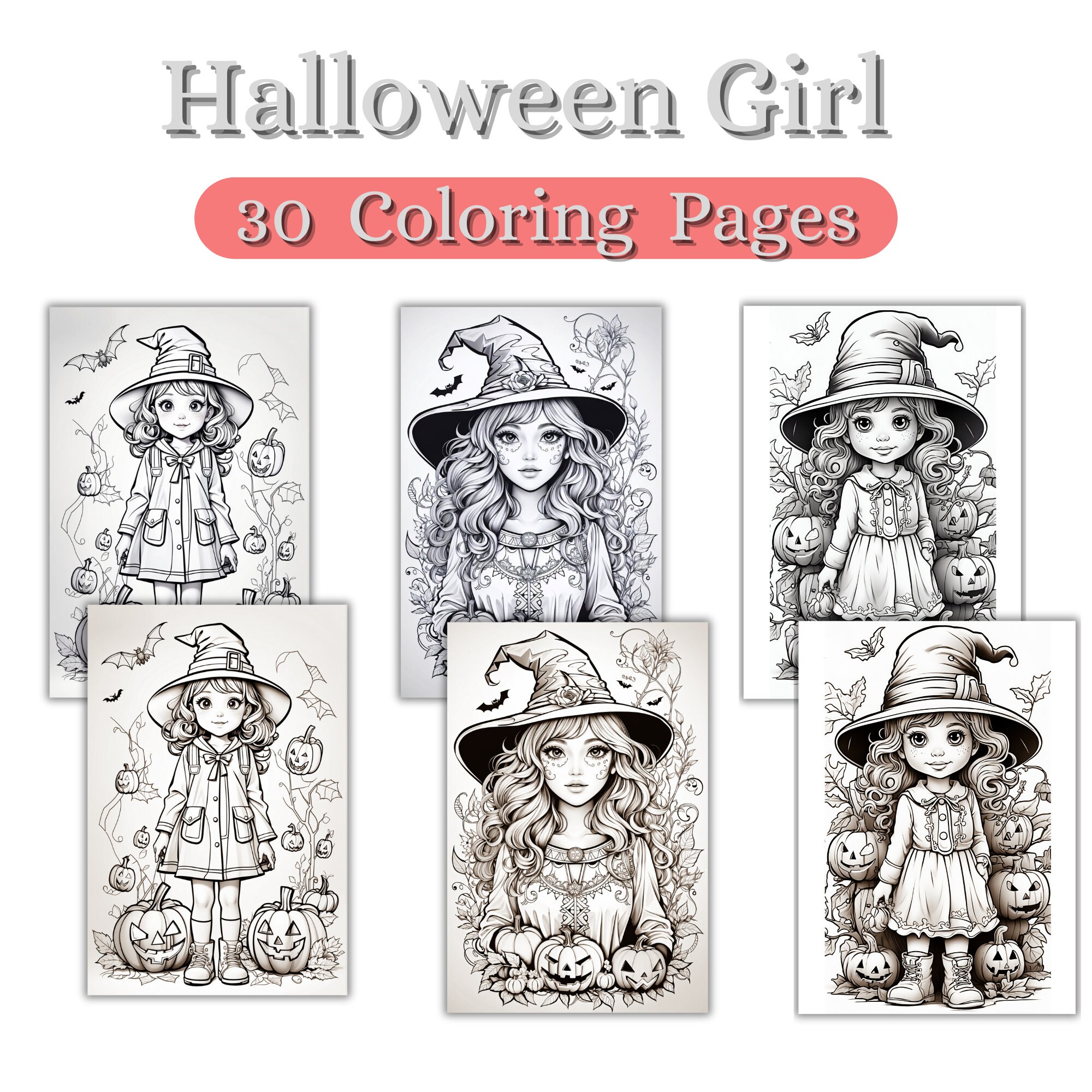 Halloween Girl Printable Adult Coloring Pages Book Instant Download PDF ...