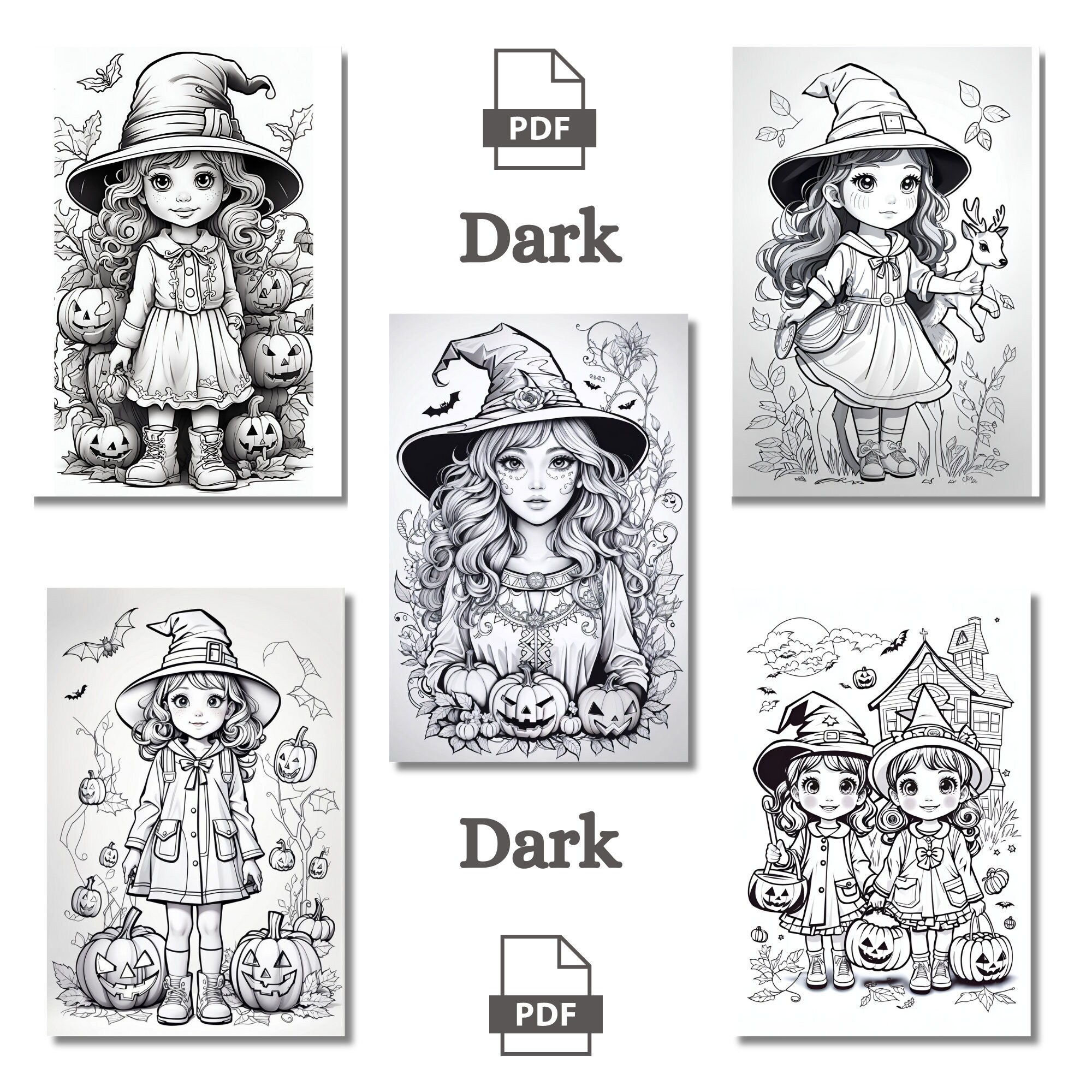 Halloween Girl Printable Adult Coloring Pages Book Instant Download PDF ...