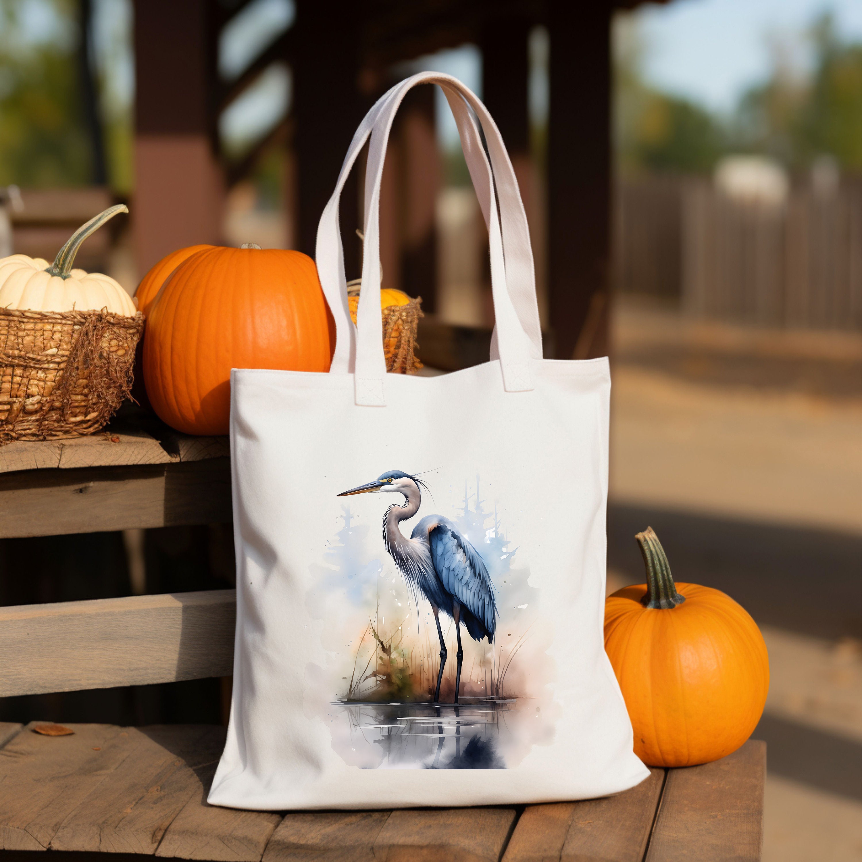 Fair Trade Organic Cotton Canvas Tote Bag Heron Watercolour 