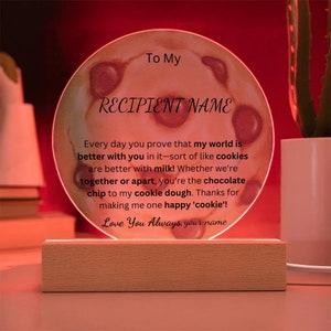 Multi-Color Transparent LED Wooden Base Acrylic Circle Plaque Stand Gift With Cookie & Milk Message For Family, daughter, mom, bestfriend