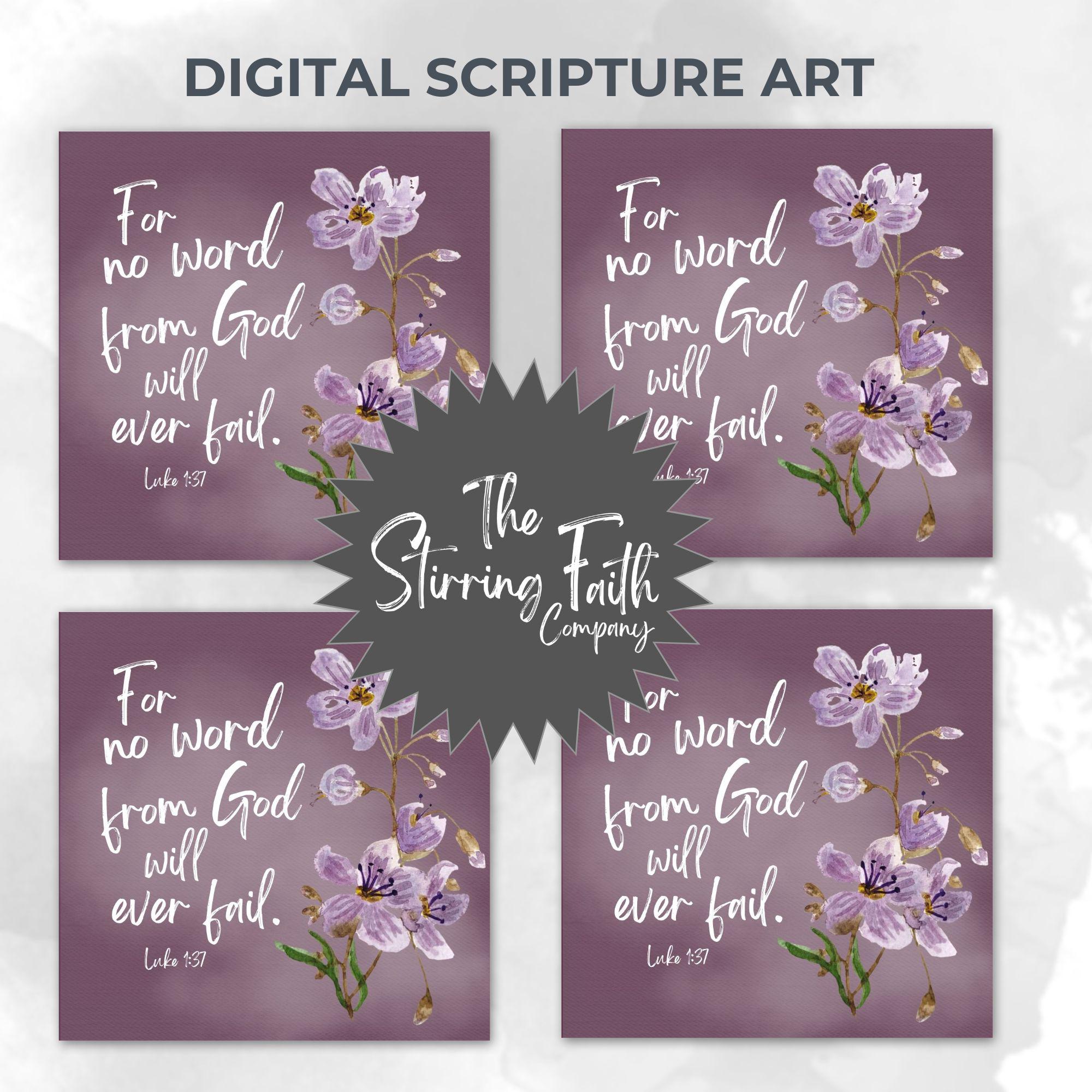 Christian Digital Download, Bible Verse, Luke 1:37, Watercolor Art, - Etsy