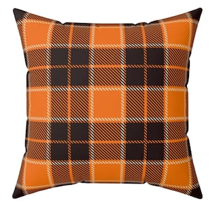Herbst Dekokissen | Gemütliches Landhaus Kissen | Herbst Dekor | Kariertes Dekokissen für Herbst Dekor, Herbst Geburtstagsgeschenk oder Halloween Kissen
