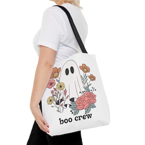 Ghostly Halloween | Ghost Tote Bag | Spooky and Chic Adult Trick or Treat Bag | Halloween Candy Bag