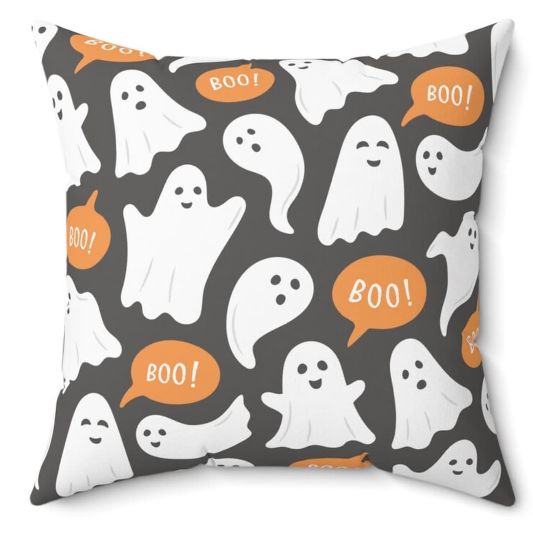 Coussin Déco Halloween Fantôme Spooky Boo, Rayures Noires Et Blanches, Deux Motifs