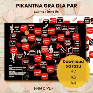 Spicy game for couples (Polish version), date night game, adult game, Valentine's Day, naughty drinking game, hart shape game, intimate game