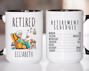 Custom Retirement Gift, Retiring Weekly Schedule Mug, Personalized Retirement Cup, Funny Retirement Gift,Grandpa and Grandma Retirement Gift