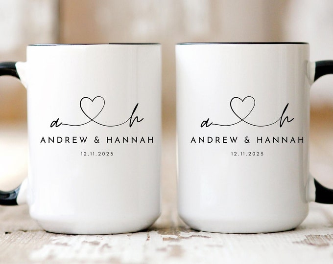 Personalized Mr & Mrs Coffee Mugs, Custom Wedding Gift, Personalized Wedding Mugs, Engagement Gift, Bride and Groom Mug, Gifts For Couple