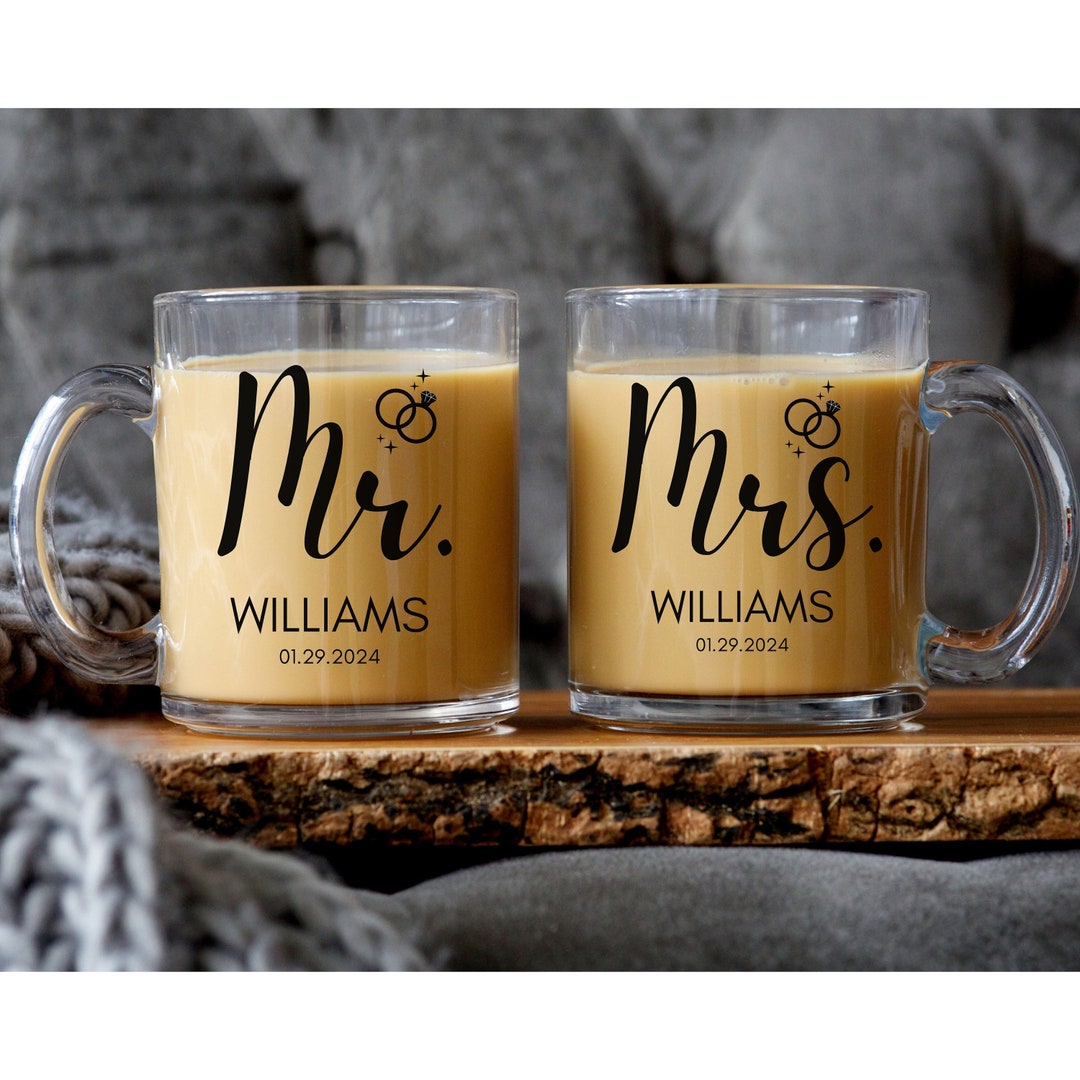 Jumway Mr And Mrs Coffee Mugs Set - Unique Wedding Gifts For Bride And Groom - His And Hers Anniversary Present Husband And Wife -Engagement Gifts For