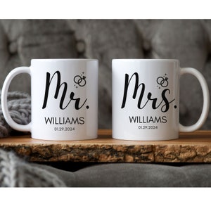 Jumway Mr And Mrs Coffee Mugs Set - Unique Wedding Gifts For Bride And Groom - His And Hers Anniversary Present Husband And Wife -Engagement Gifts For