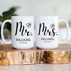 Jumway Mr And Mrs Coffee Mugs Set - Unique Wedding Gifts For Bride And Groom - His And Hers Anniversary Present Husband And Wife -Engagement Gifts For