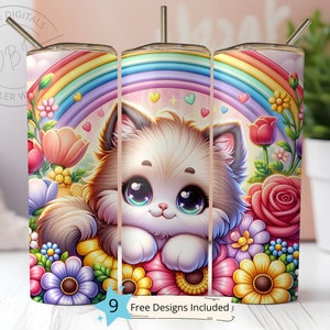 Cute Kitten 20 oz Skinny Tumbler Sublimation Design Digital Download PNG Instant DIGITAL, Cute Tumbler Wrap