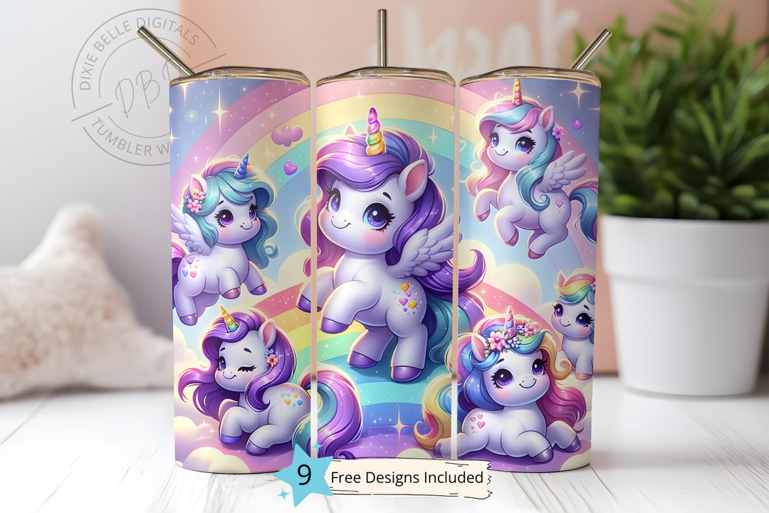 Cute Unicorn PNG 20 Oz Skinny Tumbler Sublimation Design Digital ...