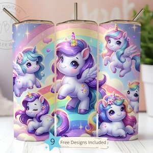 Cute Unicorn PNG 20 oz Skinny Tumbler Sublimation Design Digital Download PNG Instant DIGITAL, Unicorn Tumbler Wrap