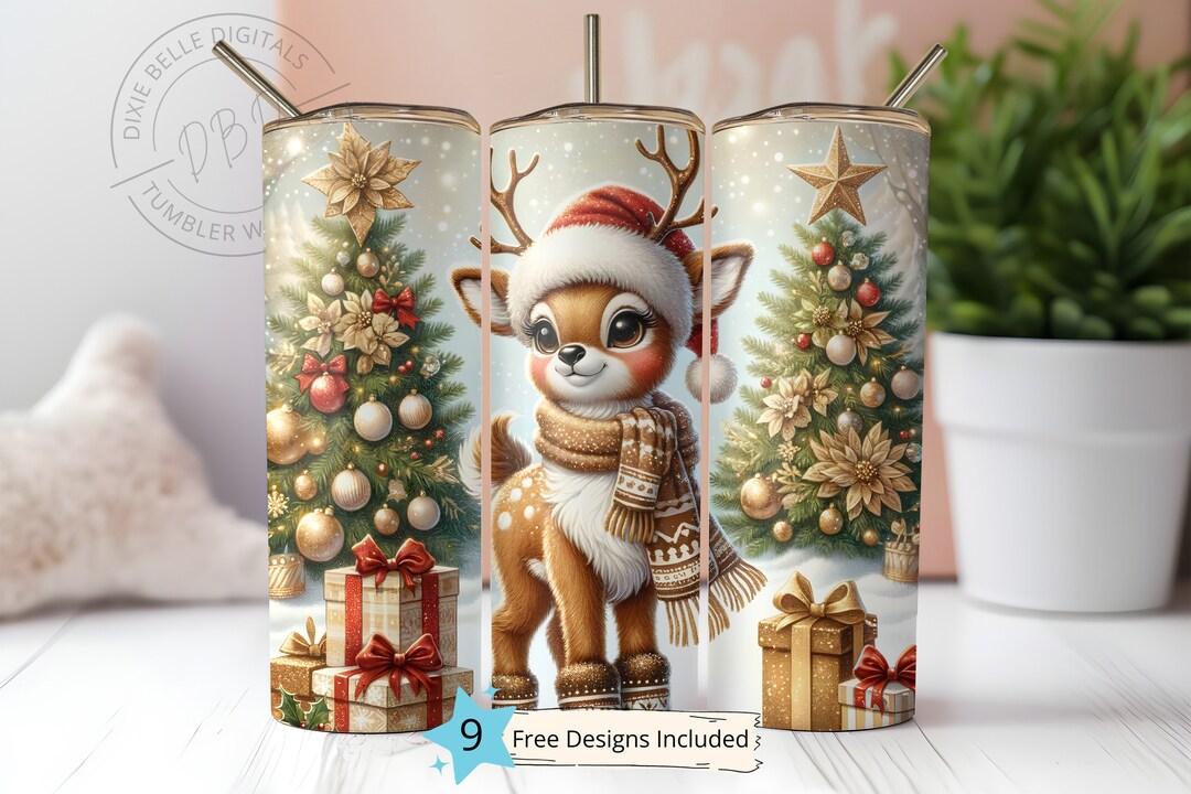 Gold Christmas Reindeer Tumbler 20 Oz Skinny Tumbler Sublimation Design ...
