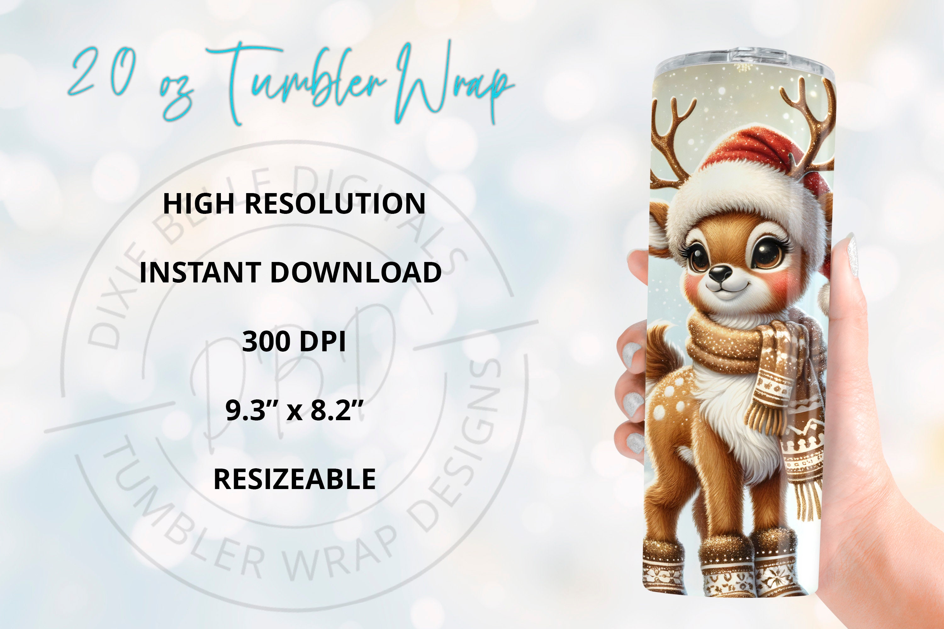 Gold Christmas Reindeer Tumbler 20 Oz Skinny Tumbler Sublimation Design ...