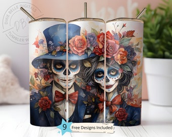 Day of the Dead PNG 20 oz Skinny Tumbler Sublimation Design Digital Download PNG Instant DIGITAL, Dia De Los Muertos Tumbler