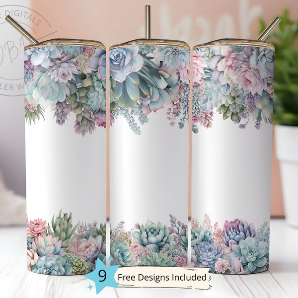 Pastel Succulent Flowers 20 oz Skinny Tumbler Sublimation Design Digital Download PNG Instant DIGITAL, Floral Tumbler Wrap