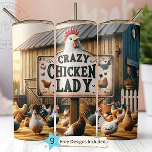 Crazy Chicken Lady 20 oz Skinny Tumbler Sublimation Design Digital Download PNG Instant DIGITAL, Chicken Tumbler