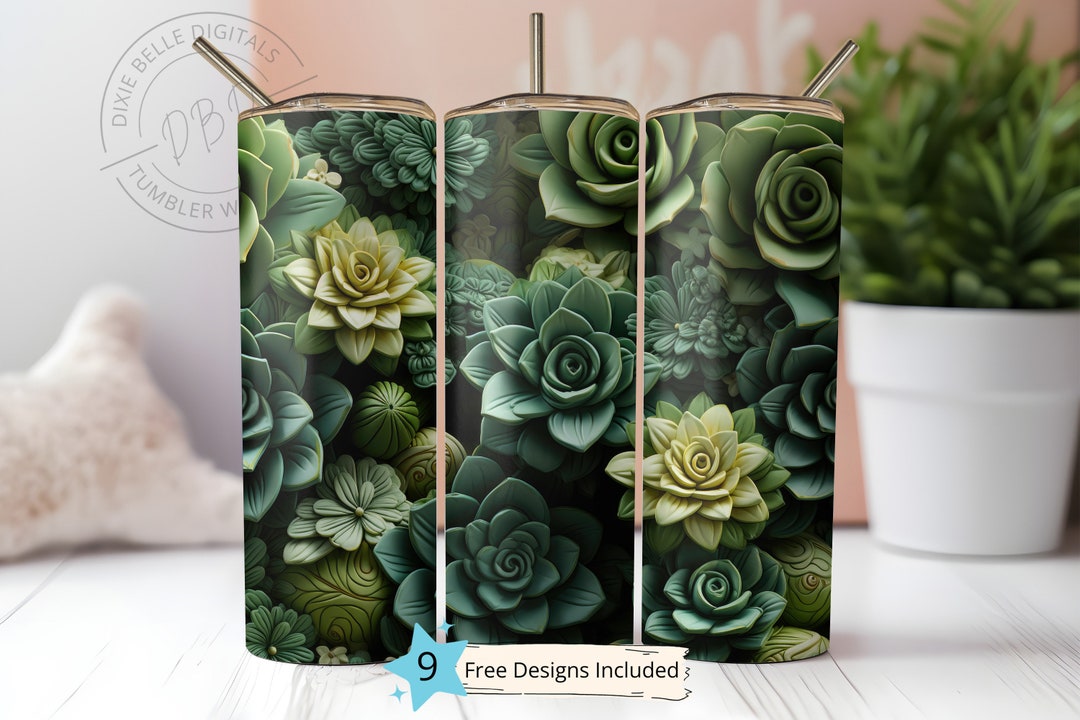 3D Seamless Dark and Light Green Succulents 20 Oz Skinny Tumbler ...