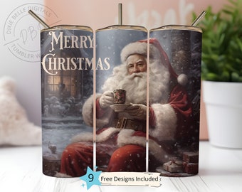 Christmas Santa Tumbler 20 oz Skinny Tumbler Sublimation Design Digital Download PNG Instant DIGITAL, Santa Claus Tumbler Wrap