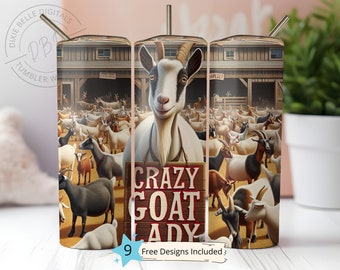 Crazy Goat Lady 20 oz Skinny Tumbler Sublimatie Design Digitale Download PNG Instant DIGITAL, Goat Tumbler