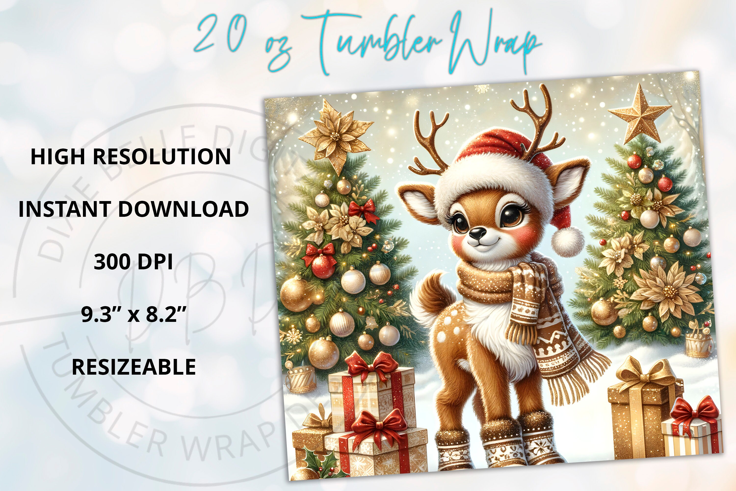 Gold Christmas Reindeer Tumbler 20 Oz Skinny Tumbler Sublimation Design ...