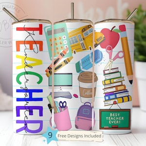 Kindergarten Teacher Tumbler PNG 20 oz Skinny Tumbler Sublimation Design Digital Download PNG Instant DIGITAL, Seamless Teacher Tumbler Wrap