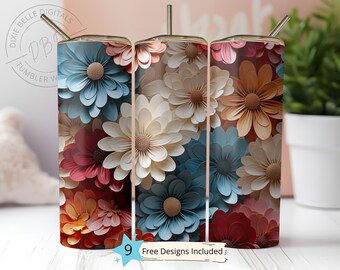Può includere: Tre bicchieri in acciaio inossidabile con un design floreale. I bicchieri presentano una varietà di colori, tra cui rosso, blu, bianco e marrone. I fiori sono disposti in un motivo sovrapposto, creando un effetto 3D. I bicchieri sono perfetti per aggiungere un tocco di eleganza a qualsiasi occasione.