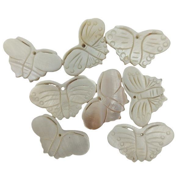 8pc butterfly shell drop beads charms pendants 23x15mm Destash Jewelry Supplies DIY White Butterflies for Making Charms, Earrings, Necklaces