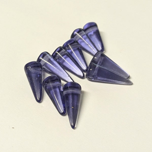 Purple Tanzanite Czech Pressed Glass Spike Beads 6.5 x 16.5mm 10pc