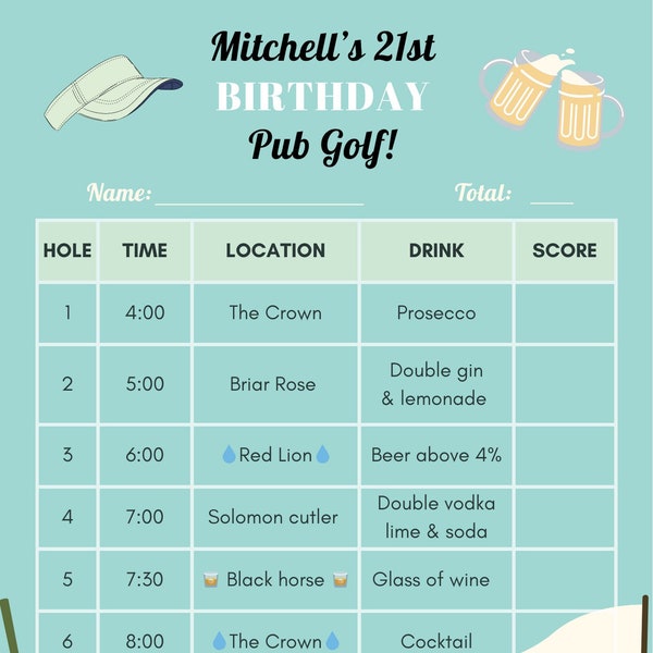 Customisable Pub Golf Templates - Green Pint Template