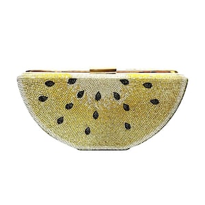 Cartera de mano con brillantes diamantes de imitación de limón amarillo y correa cruzada
