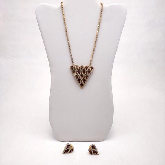 Triangular Amber Rhinestone Statement Necklace an… - image 2
