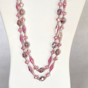 Vintage Pink Crystal Two-Strand Necklace