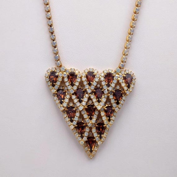Triangular Amber Rhinestone Statement Necklace an… - image 1
