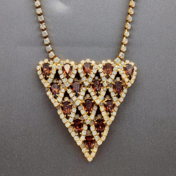 Triangular Amber Rhinestone Statement Necklace an… - image 7