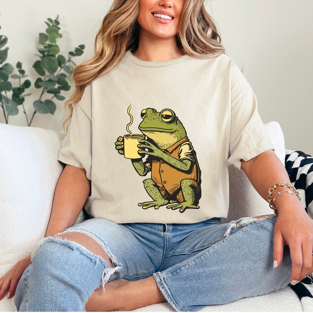 Funny Tired Lazy Frog Drinking Coffee T-shirt, Meme Shirt, Gift Shirt ...