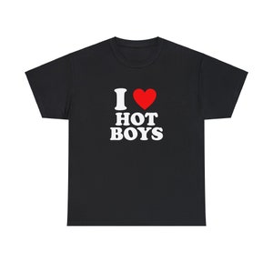 I Love Hot Boys T-Shirt, Funny Shirt, Hotter Tee, Slogan Shirt, Gift Shirt, Unisex Cotton Shirt