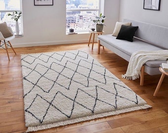 Moroccan rugs, handmade white wool rug, Sajdaa, from Warren