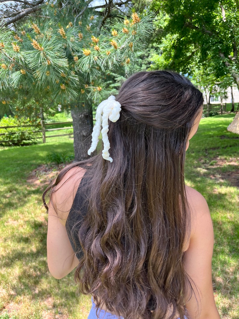 Bow Hair Tie Crochet, Cream, Yellow, or Pink. - Etsy
